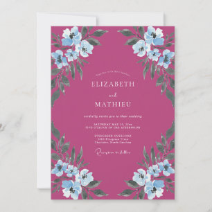 Magenta Periwinkle Painted Wedding Invitation