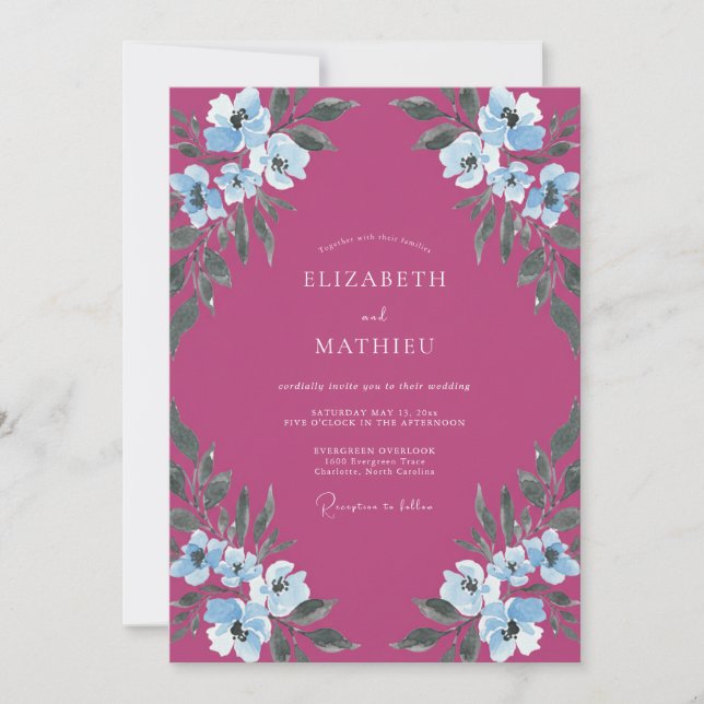 Magenta Periwinkle Painted Wedding Invitation (Front)