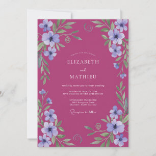 Magenta Periwinkle Wildflower Wedding Invitation