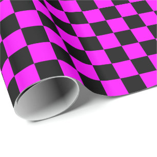 Magenta Pink and Black Checkerboard Squares Wrapping Paper