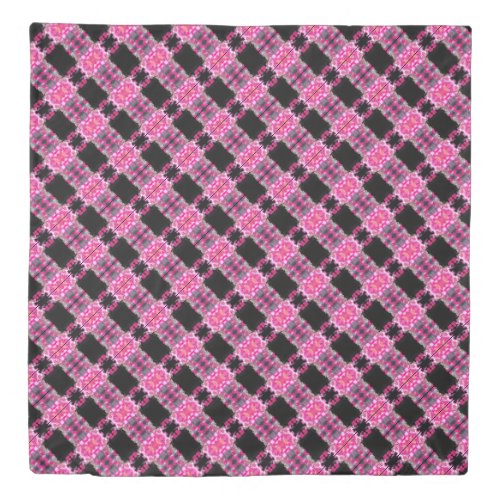 Magenta Pink and Black Diagonal Pattern Queen  Duvet Cover