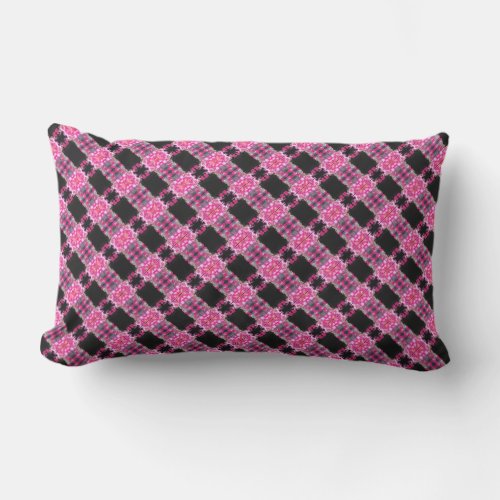 Magenta Pink and Black Plaid Outdoor Lumbar Pillow