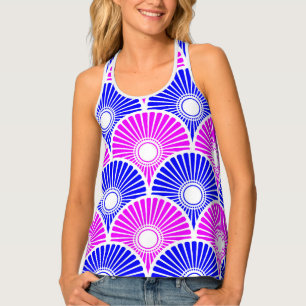 Magenta Pink and Blue Semi Circle Wave Pattern Tank Top