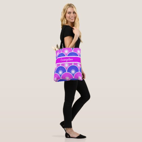 Magenta Pink and Blue Semi Circle Wave Pattern Tote Bag