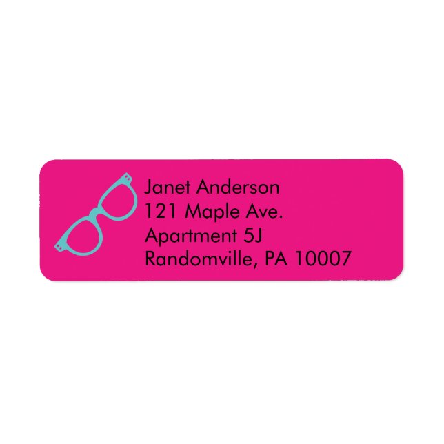 Magenta Pink and Bright Blue Retro Glasses Label (Front)