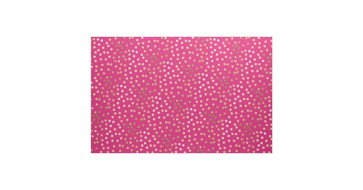 Magenta Pink and Gold Glitter City Dots Fabric | Zazzle