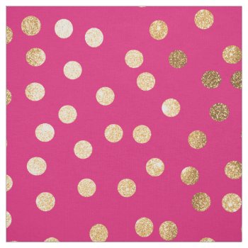 Magenta Pink And Gold Glitter City Dots Fabric by HoundandPartridge at Zazzle