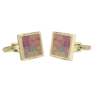 Magenta Pink and Gold Ink Style Gold Cufflinks