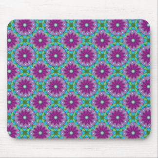 Magenta, Pink and Green Flower Pattern Mouse Pad