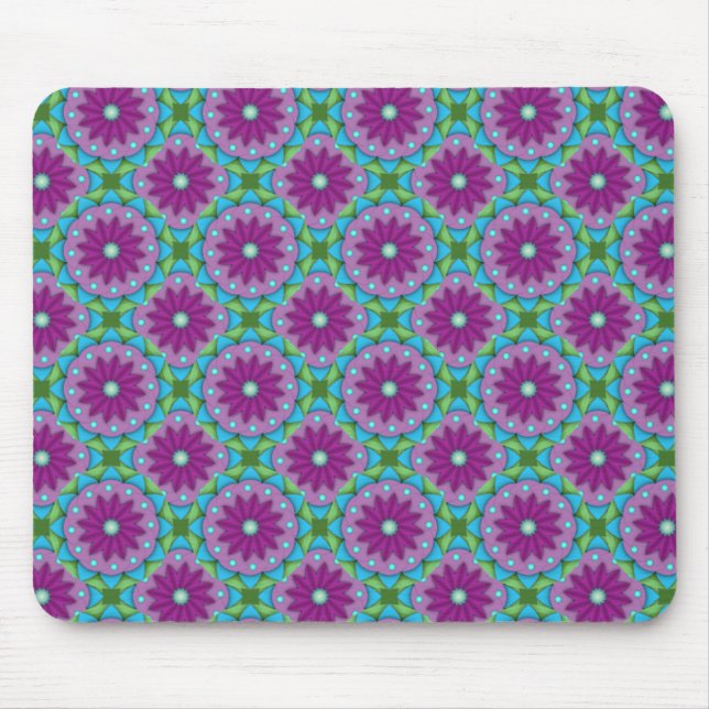 Magenta, Pink and Green Flower Pattern Mouse Pad (Front)