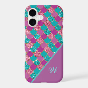 Magenta Pink and Teal Mermaid Scales with Initial iPhone 17 Case