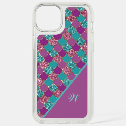 Magenta Pink and Teal Mermaid Scales with Initial iPhone 15 Plus Case