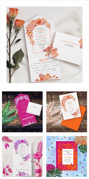Magenta pink and vibrant orange wedding invitation