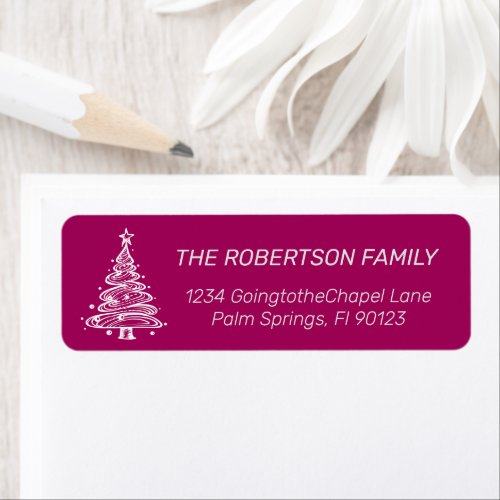 Magenta Pink and White Christmas Tree  Label