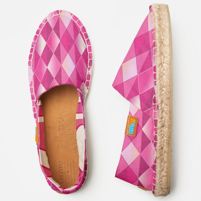 Magenta Pink and White Ombre Diamond Geometric Espadrilles (Side)