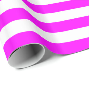 Magenta Pink and White Stripe Wrapping Paper