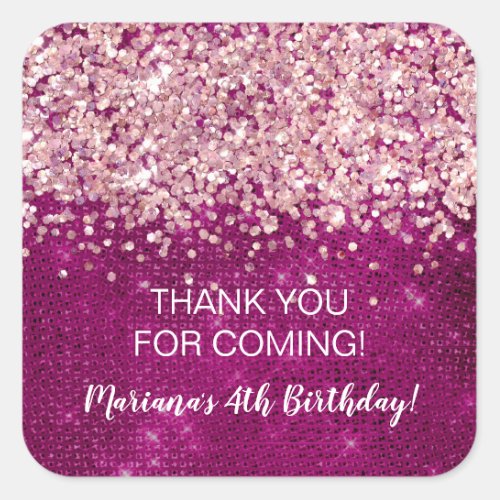 Magenta Pink Any Age Birthday Party Favors Square Sticker