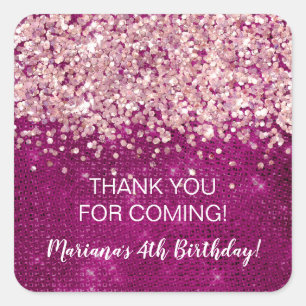 Magenta Pink Any Age Birthday Party Favors Square Sticker