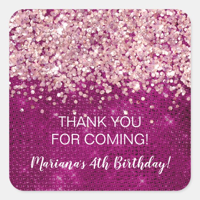 Magenta Pink Any Age Birthday Party Favors Square Sticker (Front)