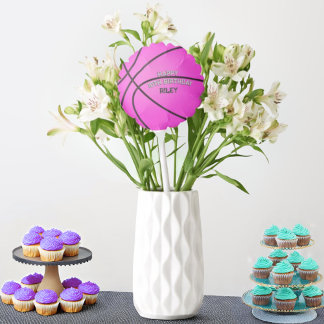 Magenta Pink Basketball Happy Birthday Name Balloon