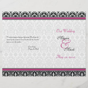Magenta Pink Black Damask Wedding Program