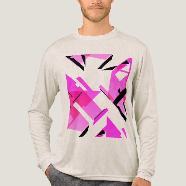 Magenta Pink Black Shapes Abstract MCM-inspired Tri-Blend Shirt (Front)
