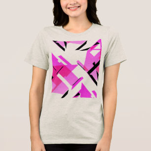 Magenta Pink Black Shapes Abstract MCM-inspired Tri-Blend Shirt