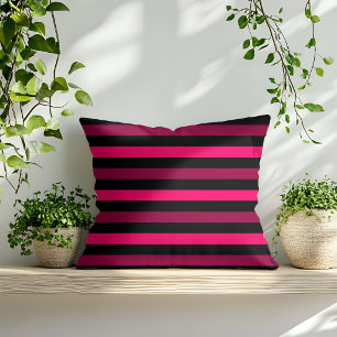 Magenta Pink Black Stripe Pattern Throw Pillow