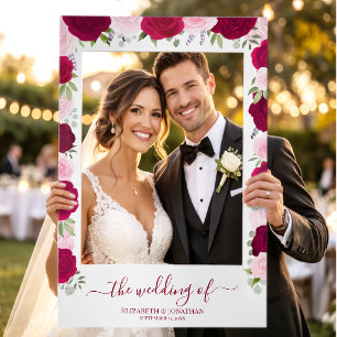 Magenta Pink & Blush Boho Roses Elegant Wedding Selfie Frame