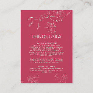 Magenta Pink Boho Floral Botanical Wedding Detail Enclosure Card