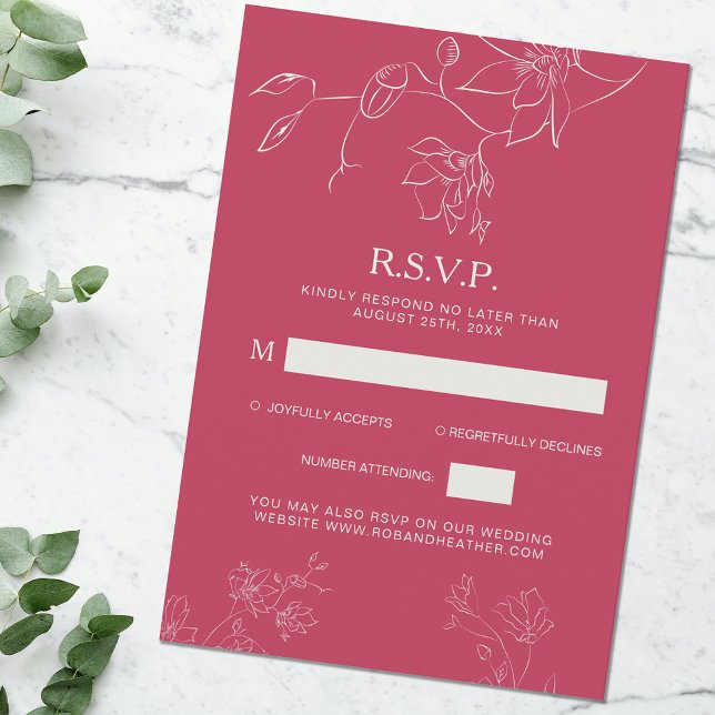 Magenta Pink Boho Floral Botanical Wedding Detail RSVP Card (Creator Uploaded)