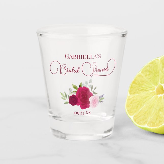 Magenta & Pink Boho Roses Elegant Bridal Shower Shot Glass (Front)