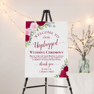 Magenta Pink Boho Roses Unplugged Wedding Ceremony Foam Board