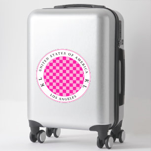 Magenta & Pink Checkerboard Monogram Luggage Sticker