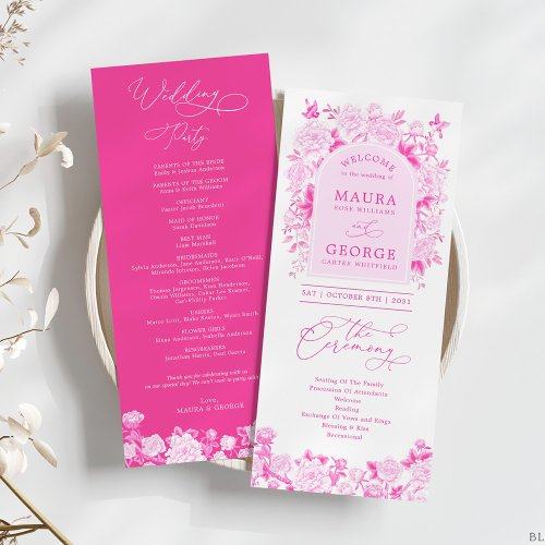 Magenta Pink Chinoiserie Floral Wedding Program