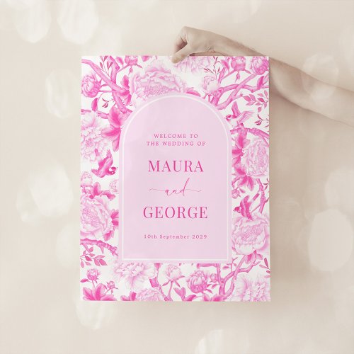 Magenta Pink Chinoiserie Flowers Wedding Welcome Poster
