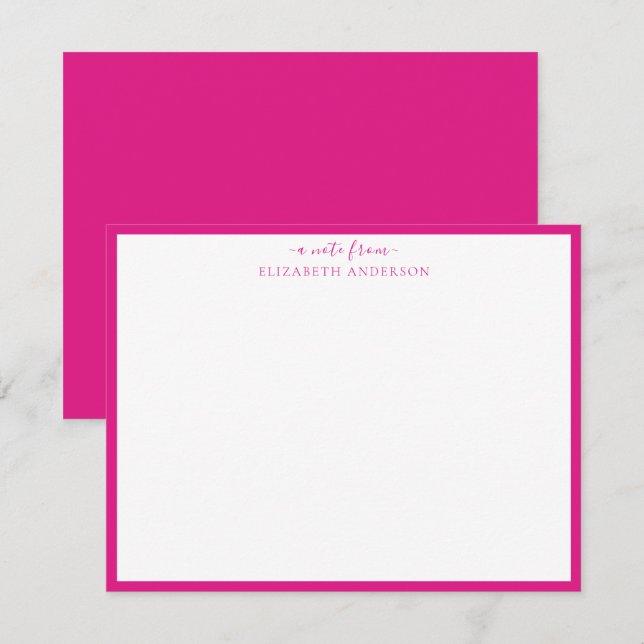 Magenta Pink Classic Border Note Card (Front/Back)