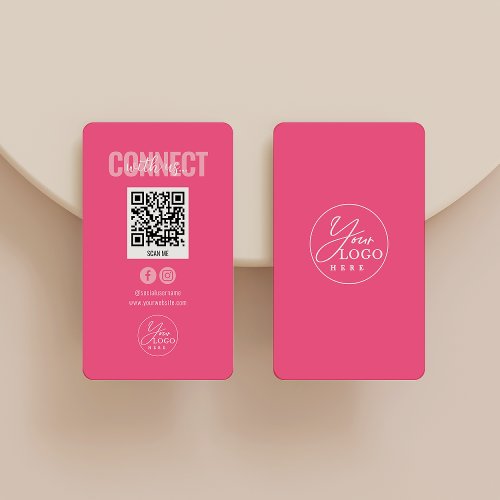 Magenta Pink Connect With Us Social Media QR Code Business Card