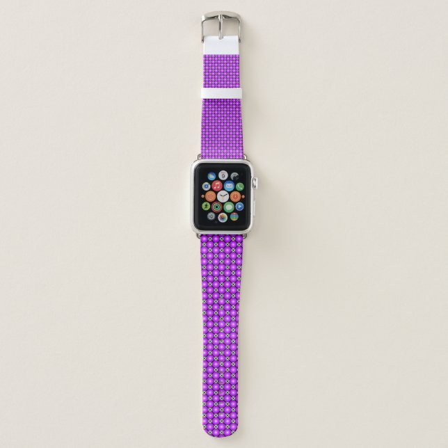 Magenta Pink Dots Black White Lattice Pattern Apple Watch Band (Front)