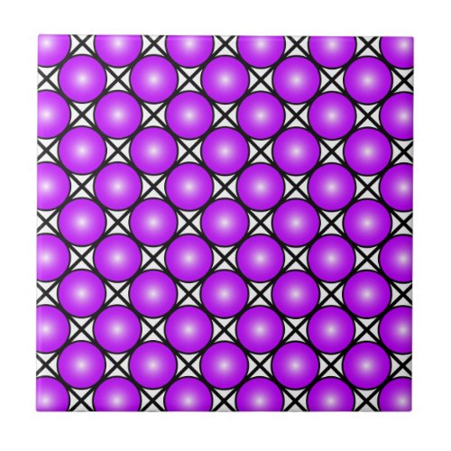 Magenta Pink Dots Black White Lattice Pattern Ceramic Tile
