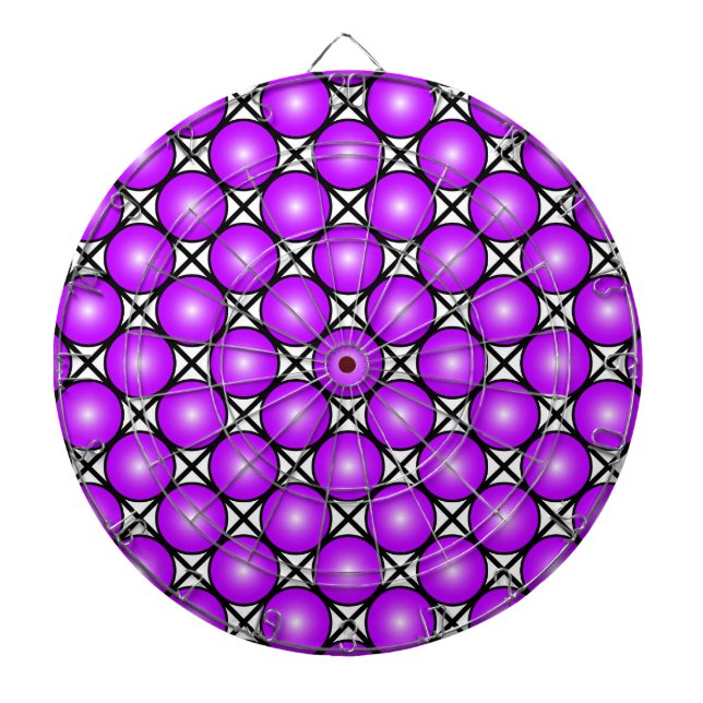 Magenta Pink Dots Black White Lattice Pattern Dart Board (Front)