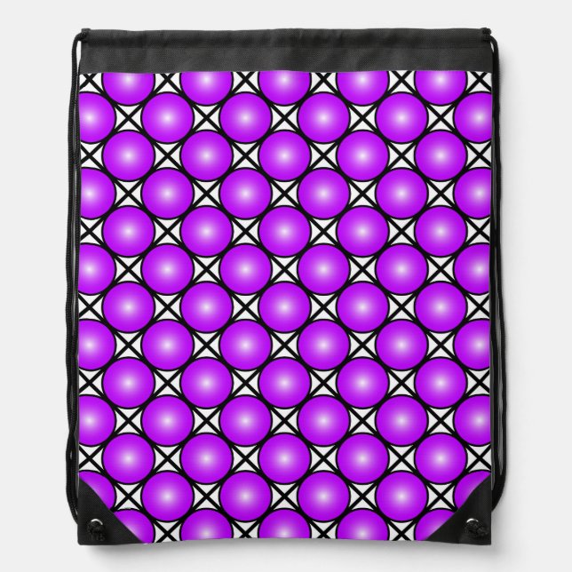 Magenta Pink Dots Black White Lattice Pattern Drawstring Bag (Front)