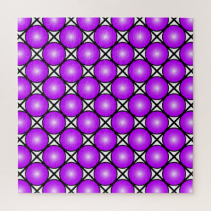 Magenta Pink Dots Black White Lattice Pattern Jigsaw Puzzle