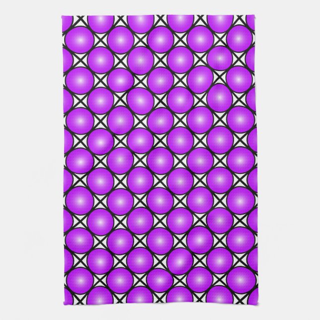 Magenta Pink Dots Black White Lattice Pattern Kitchen Towel (Vertical)