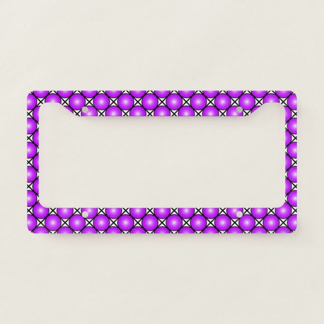 Magenta Pink Dots Black White Lattice Pattern License Plate Frame (Front)