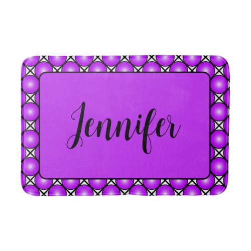 Magenta Pink Dots Black White Lattice Pattern Name Bath Mat