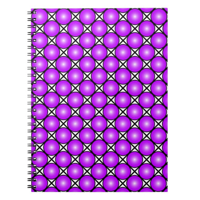Magenta Pink Dots Black White Lattice Pattern Notebook (Front)