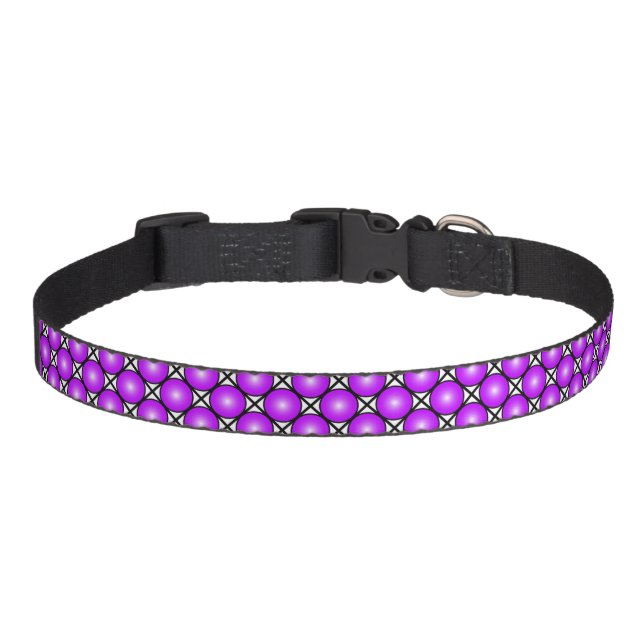 Magenta Pink Dots Black White Lattice Pattern Pet Collar (Front)