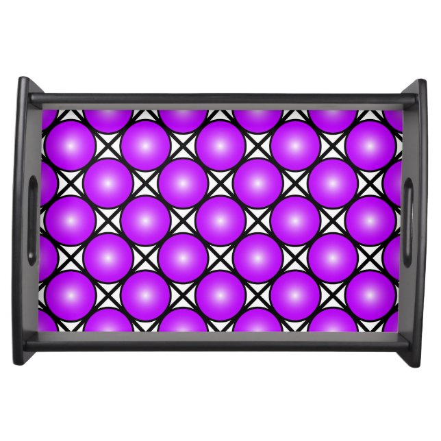 Magenta Pink Dots Black White Lattice Pattern Serving Tray (Front)