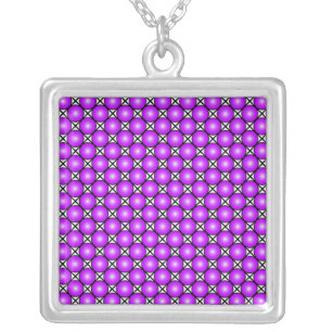 Magenta Pink Dots Black White Lattice Pattern Silver Plated Necklace